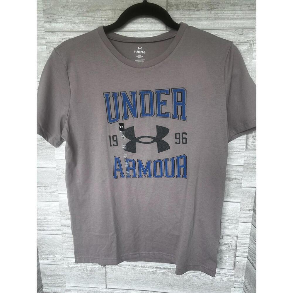 Under Armour T-Shirt Boys LARGE Youth Vintage Logo Tetra Gray Short Sleeve NEW